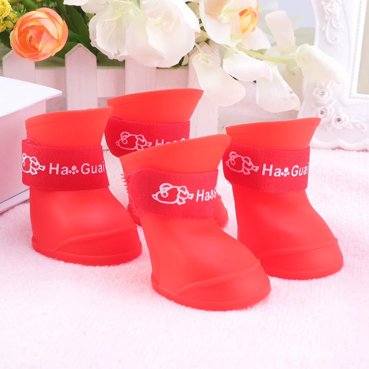 

Little Pet Dog Puppy Anti-slip Rain Snow Boots Candy Colors Rubber Waterproof Boots Shoes - Size L (Red)