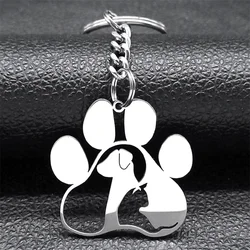 Cute Dog Cat Paw Keychain for Women Men Stainless Steel Animal Footprints Keyring Bag Charm Accessories Jewelry llaveros K8006S1