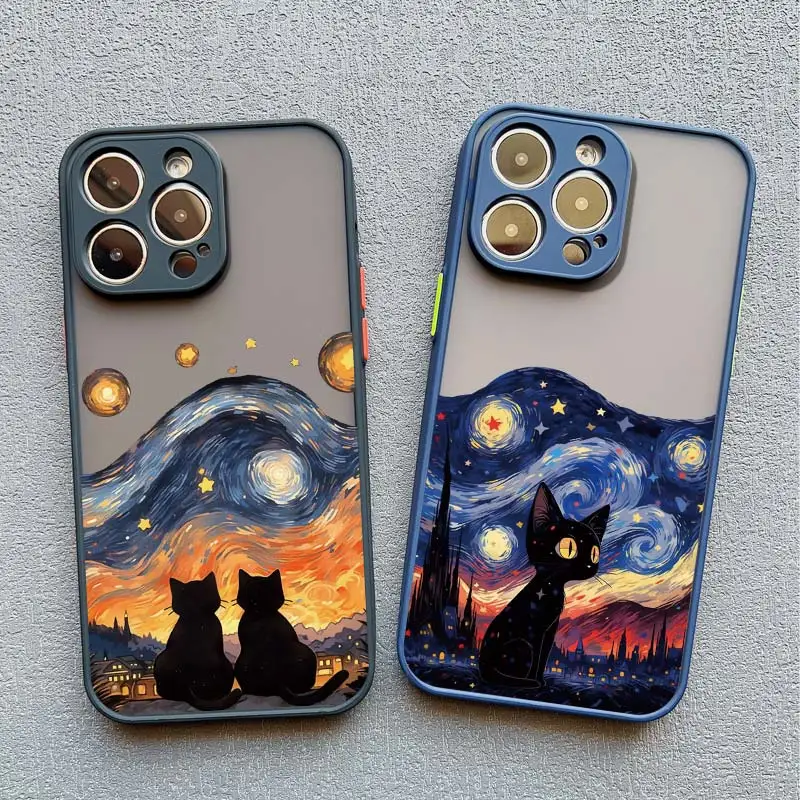 Artistic Black Cat Starry Night Phone Case For iPhone 15 14 13 12 11 Pro Max 12 16 Mini XS X XR 8 7 14 15 Plus Shockproof Shells image 4