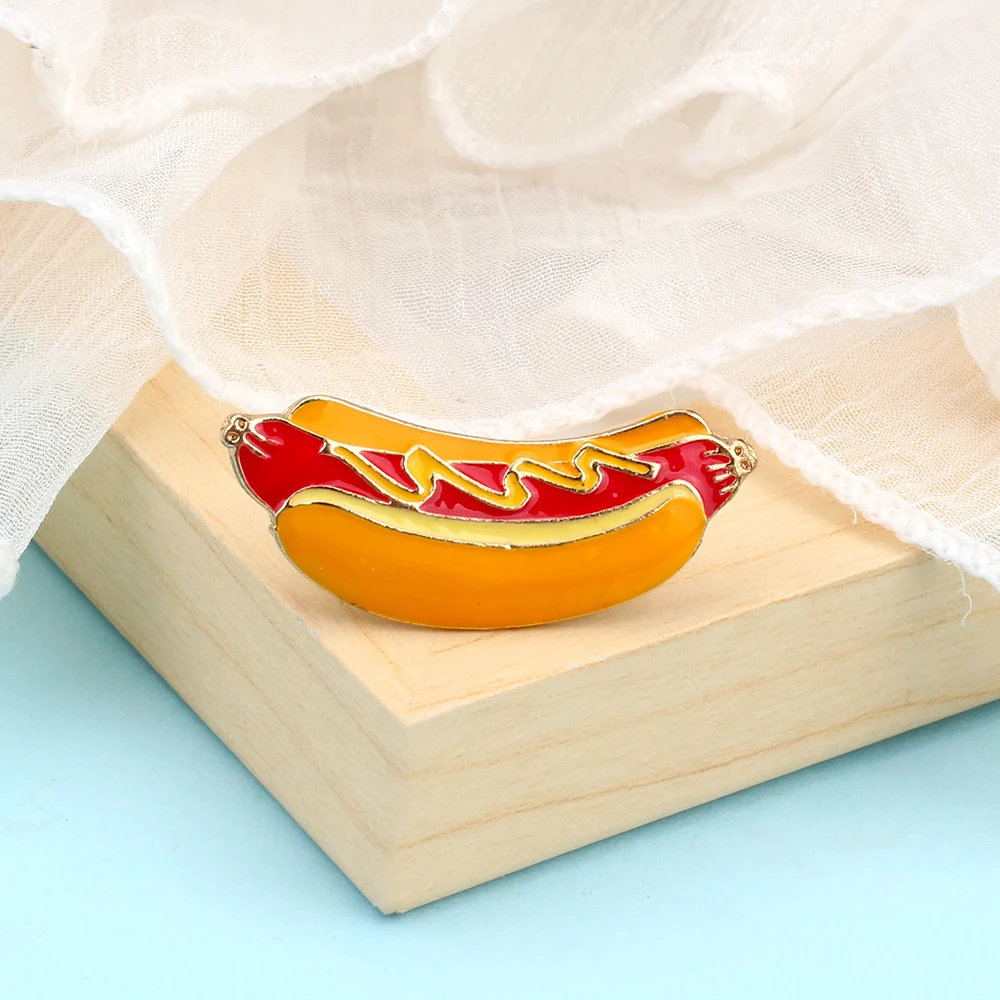 Hamburger Pizza Fries Hot Dog Chicken Legs Poached Eggs Enamel Brooch Pin Hat Shirt Collar Decoration Fast Food Brooches Jewelry