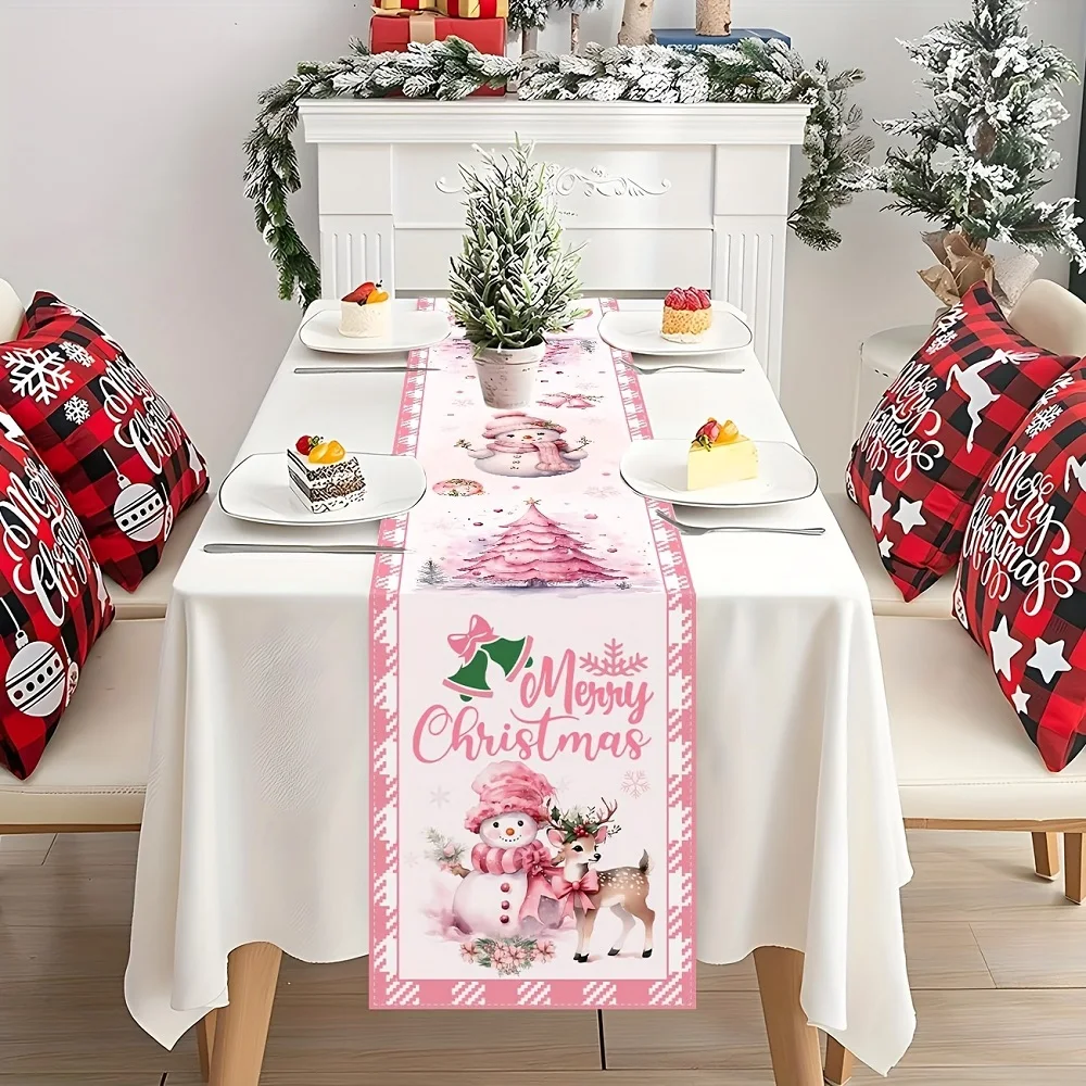 Merry Christmas Table Runner Red Snowman Happy New Year Xmas Dresser Scarves Table Cover for Party Indoor Home Decoration