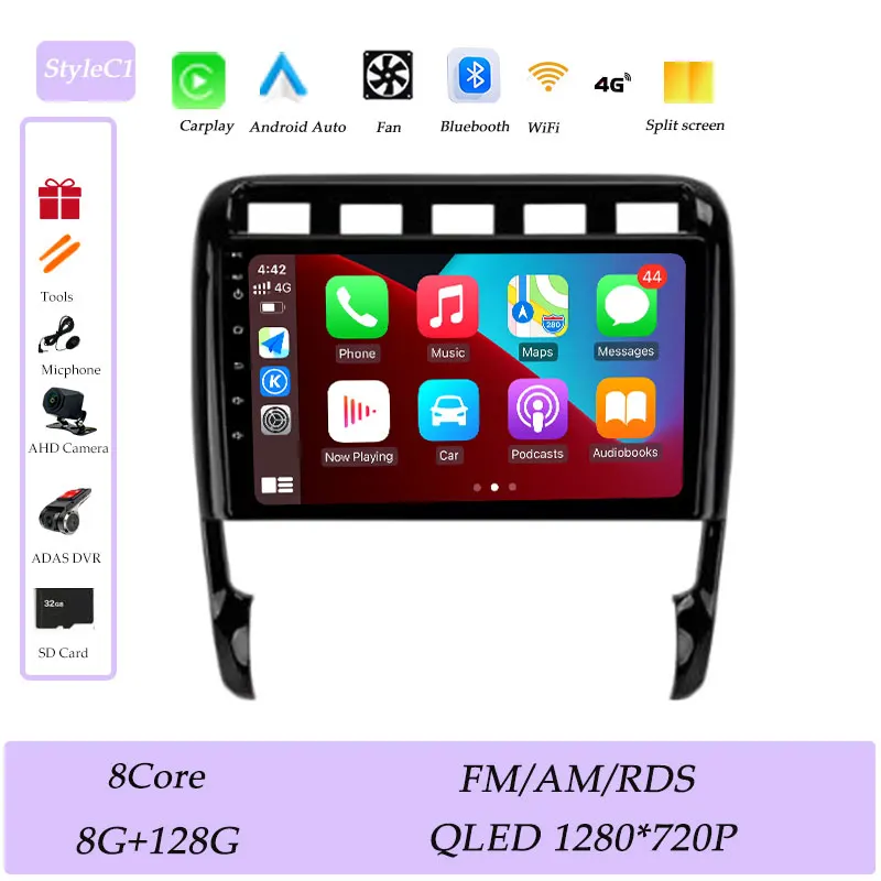 CarPlay voor Porsche Cayenne I 1 9PA 2002-2010 Autoradio Multimedia Speler GPS Navigatie Bluetooth 4G DSP Stereo QLED Scherm