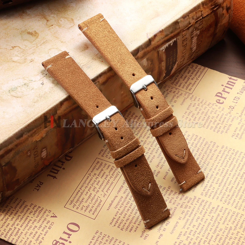 스웨이드 정품 가죽 시계 스트랩 14mm 16mm 18mm 20mm 22mm 화웨이 WatchGT4/GT3 퀵 릴리스 빈티지 수제 밴드 시계 밴드