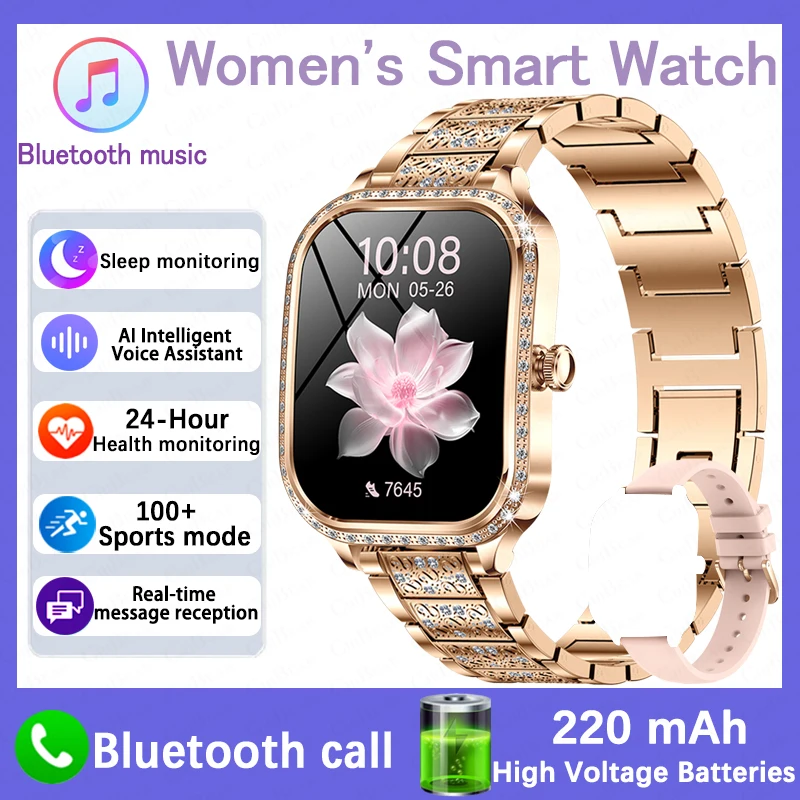 Mode Vrouwen Diamanten Horloge 1.75 inch 360*360 HD Display Hartslag Bloed Zuurstof Monitoring Bluetooth Oproep Smartwatch 2026 Nieuwe
