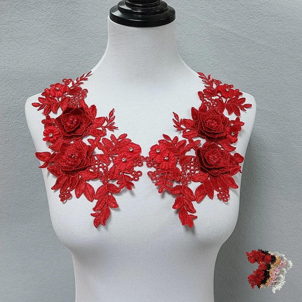 3D Three-dimensional Flower Lace Fabric Collar Embroidery ABS Pearl Venetian Applique DIY Craft Sewing Dress Accessories