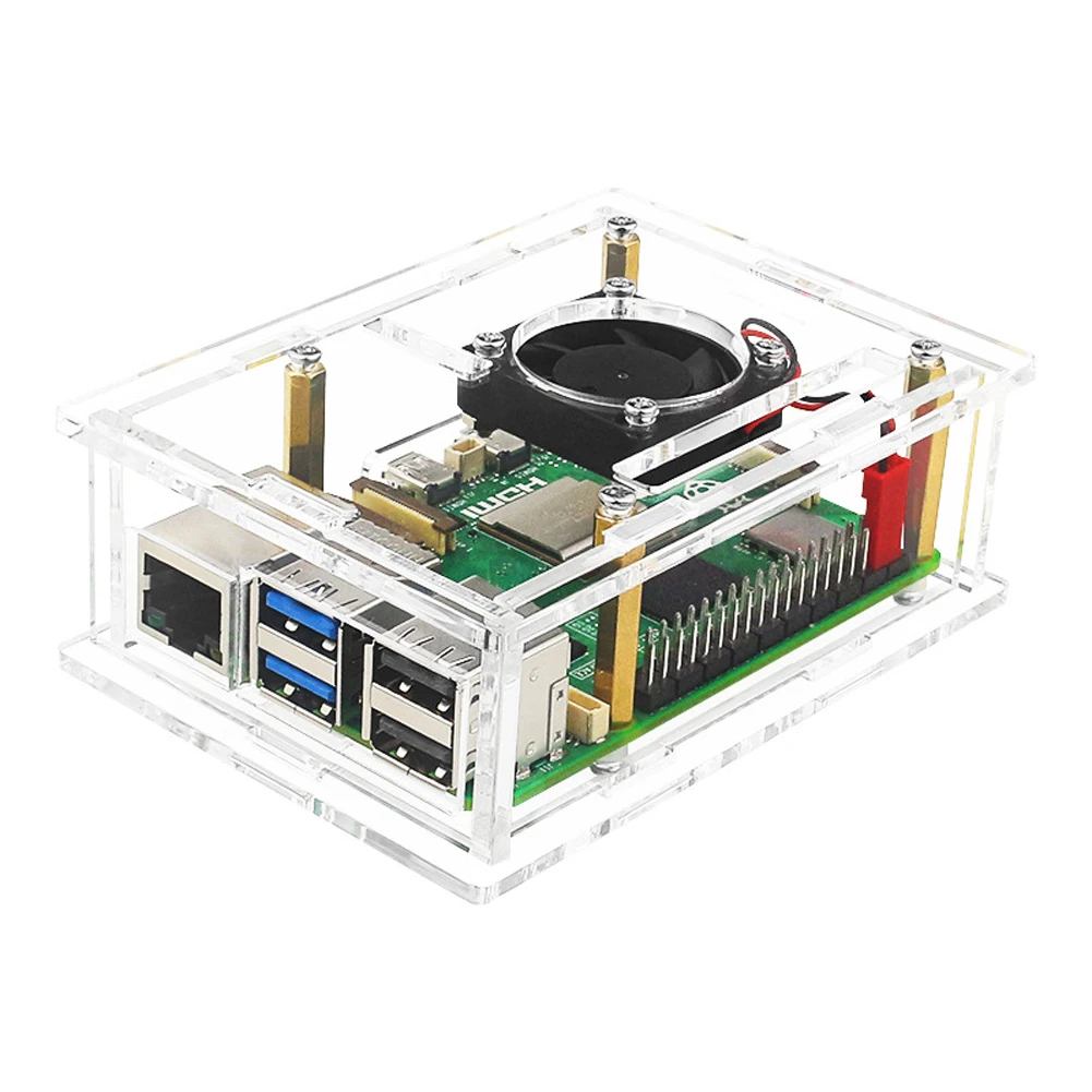 

Для Raspberry Pi 5, акриловый корпус, медные/алюминиевые радиаторы, макетная плата, защитный корпус, прозрачный корпус с охлаждающим вентилятором