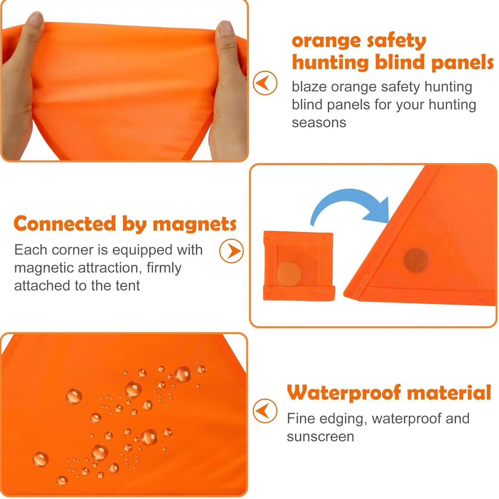 Blaze Orange panneau aveugle accessoires de chasse magnétiques 4 pièces aimants Blaze panneaux de sécurité pour tente sac à dos course en plein air