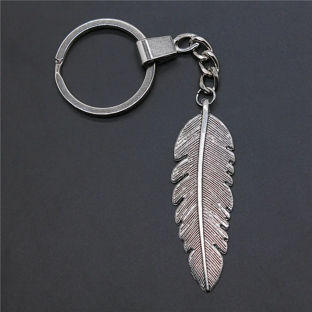 Keychain Dropshipping 2 Colors 56x18mm Big Size Feather Pendant Keychain Vintage Metal Keyring Jewelry For Men