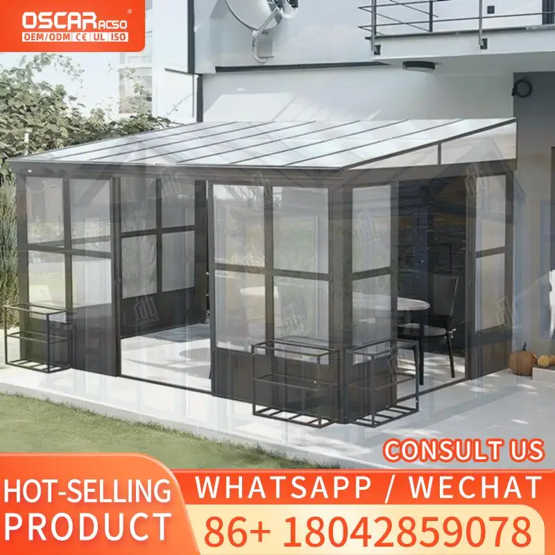Lowe Wall Mounted Custom 10x12 12x16 12x20 4 Season Aluminium Glass Sunrooms for Solarium with Energy saving Insulation Ideal fo