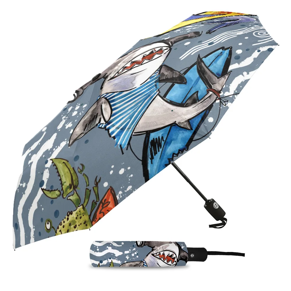 Animal Octopus Shark Crab Cartoon Creative Umbrella Rain Women Automatic Three Folding Umbrellas Windproof Parasol Parapluie