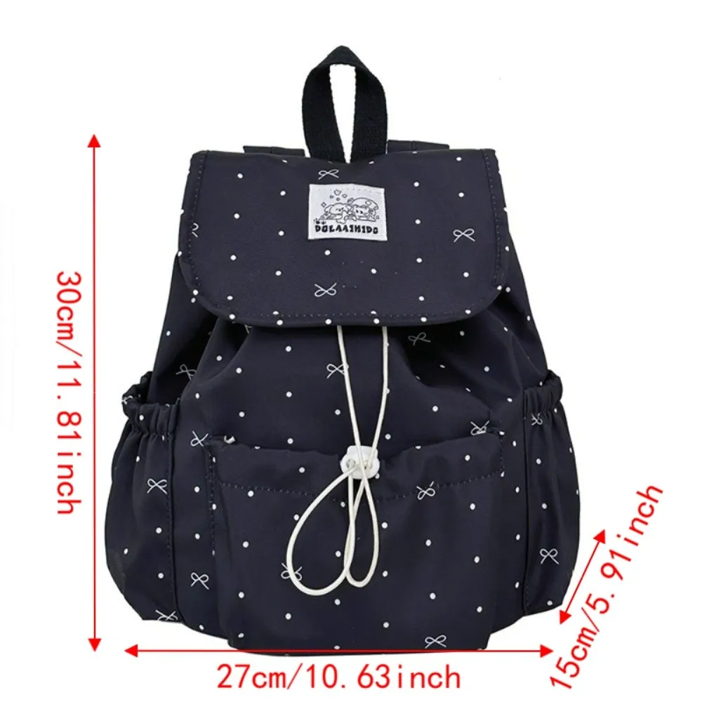 Süßer Polka-Dot-Rucksack mit Kordelzug, Große Kapazität, Schleifen-Doppelschultertasche, Ultraleichter Nylon-Pendelrucksack für den Alltag – Detail 1