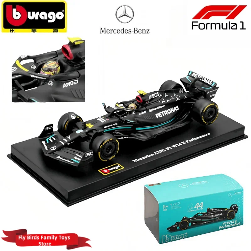 Caliente Bburago 1:24 embalaje acrílico mercedes-amg Bnez F1 W14 E coche Diecast modelo aleación vehículo de lujo regalo niños Fórmula 1 coche de juguete