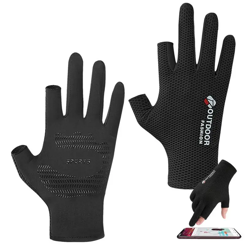 UV Protection Fishing Gloves 2 Cut Finger Breathable Gloves Sun Protection Gloves Cycling Gloves Mittens Fishing Gloves For