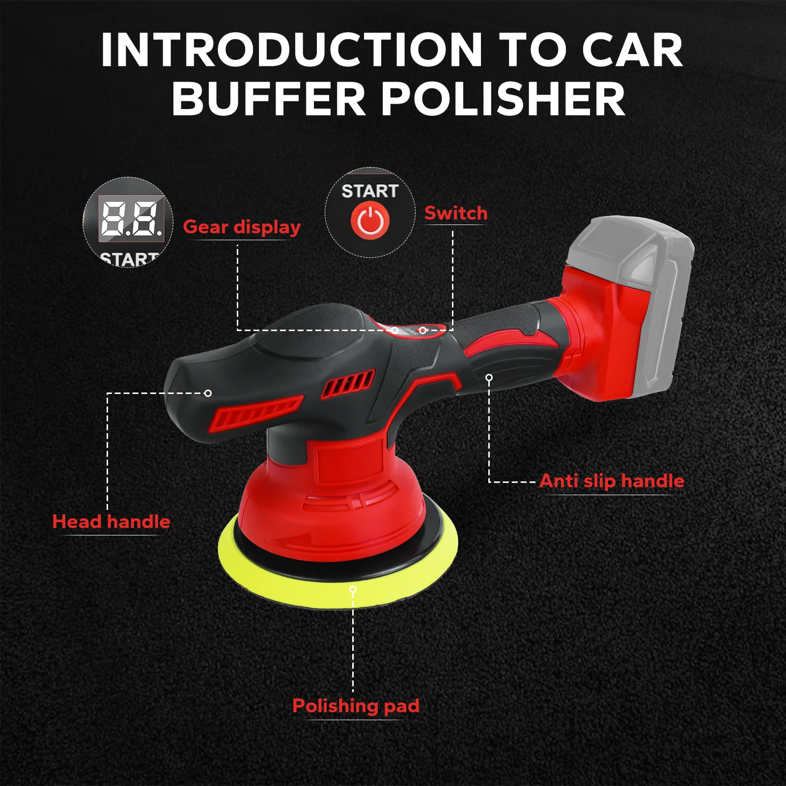Cordless Car Buffer Polisher for Milwaukee 18V Battery 8 Variable Speed Up to 5000RPM Car Detailing Polishing Waxing(No Battery) view 4