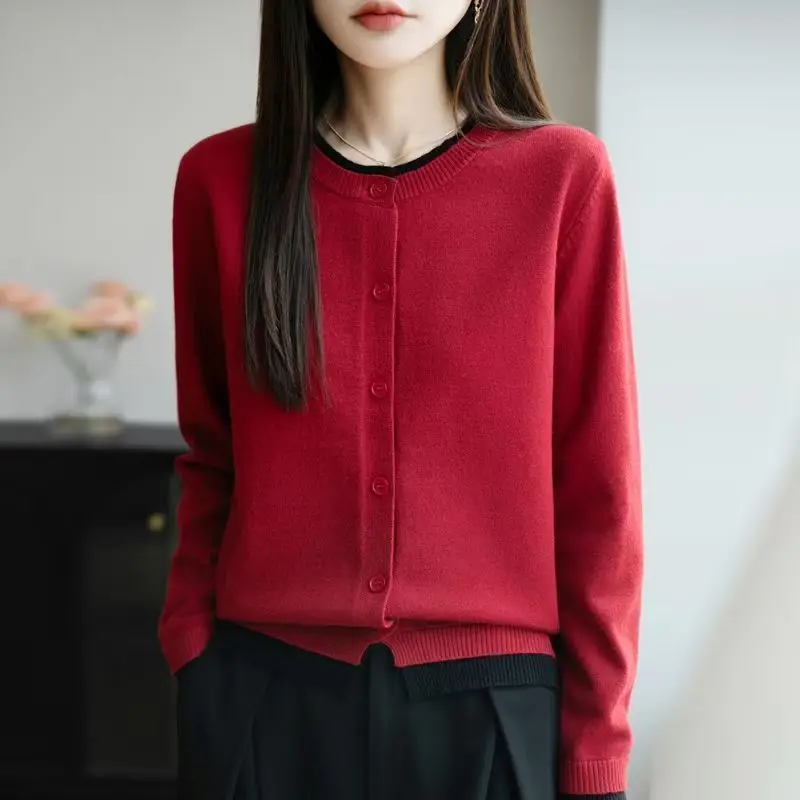 セーター レディース 新しいフェイクツーピースニット レディカーディガン 2026年秋冬 レディース シンプルなルーズセーター ラウンドネックトップ