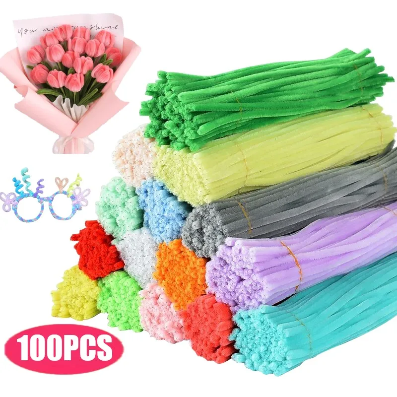 100pcs 30cm Chenille Stems Stick Cleaning Crafts Kids Educational Toys Handmade Colorful Chenille Stems Pipes Crafting Supplies