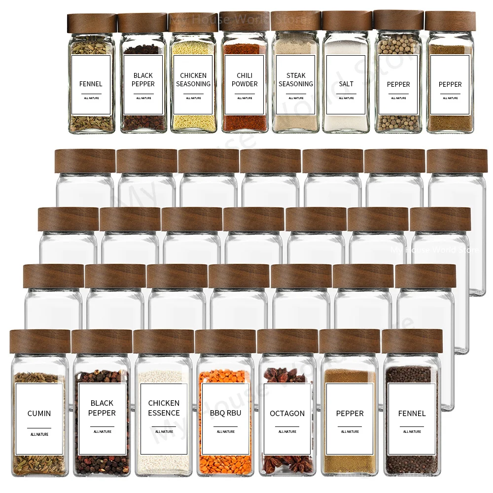 13pcs glass spice jars with bamboo lids (4oz) — seasoning jar set & organizer for spice rack 4