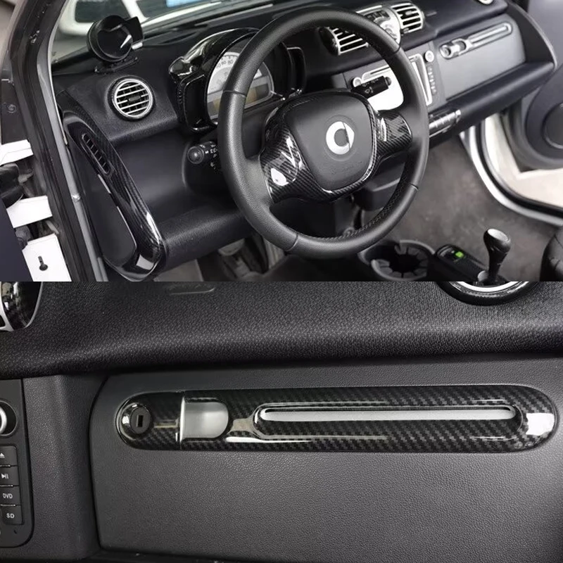 For Smart Brabus 451 Fortwo Carbon Fiber Color Car Interior Stickers Full Set Decoration Steering Wheel Modification Accessories