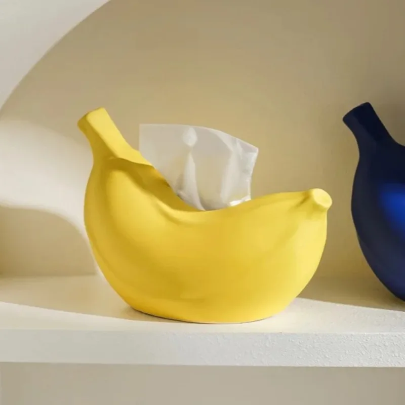 Banana Shaped Ceramic Tissue Box - Boho Home Decor for Living Room, Bedside Table, Kitchen & Vacation Rental Housewarming Gift