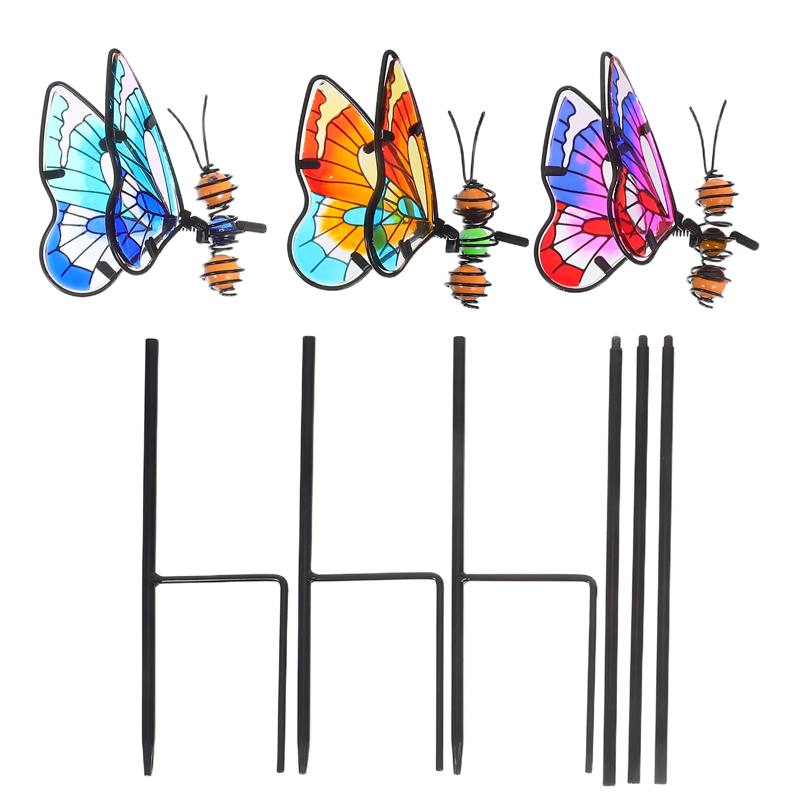 

3Pcs Butterfly Garden Stakes Colorful Metal Glass Yard Art Weatherproof Outdoor Decorations for Flower Beds Pathways Patios
