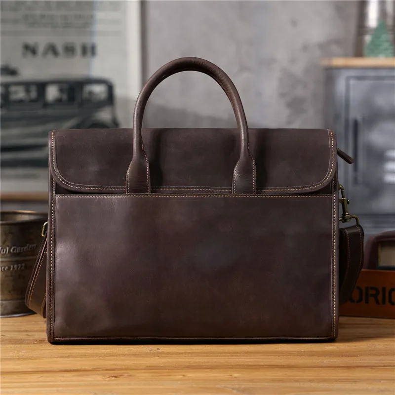 PNDME business vintage designer crazy horse cowhide men's briefcase casual office work genuine leather lawyer laptop handbag
