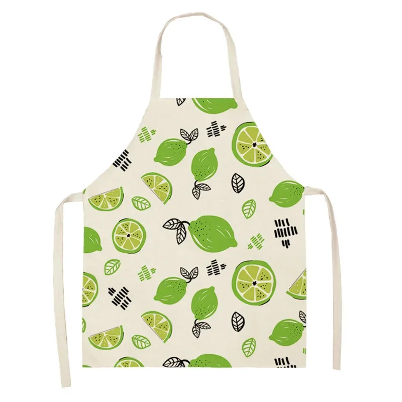 Fruit Cotton Linen Apron Cherry Orange Lemon Printed Kitchen Women Baking Waist Bib Home Cooking Sleeveless Pinafore Delantal