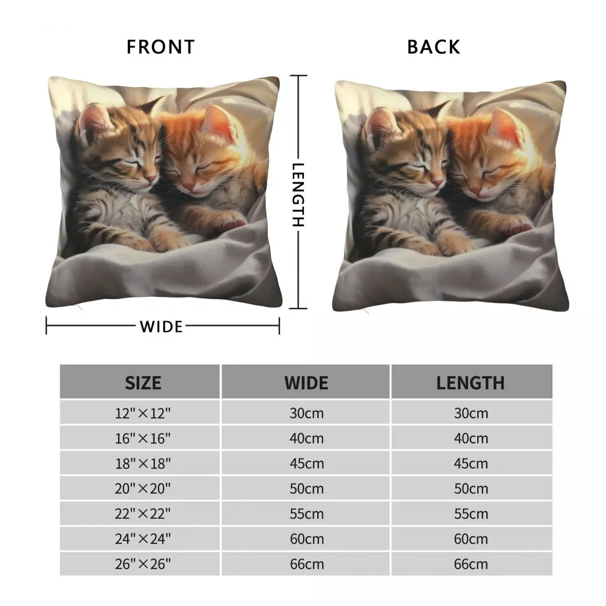 Two Kittens Cuddling Sleeping Square Pillowcase Polyester Linen Velvet Pattern Zip Decor Throw Pillow Case Home Cushion Cover