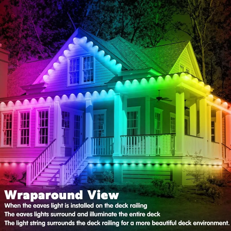 300FT Permanent Outdoor RGB Lights - IP67 Waterproof with Smart App Control Remote, DIY Scene Modes, Music Synchronization