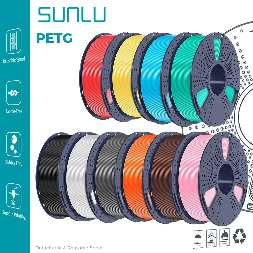 SUNLU PETG filament mélange de couleurs pour imprimante 3D Bambu laboratoire/réalité/filament VS PLA/PETG/TPU/ABS pas cher noir blanc