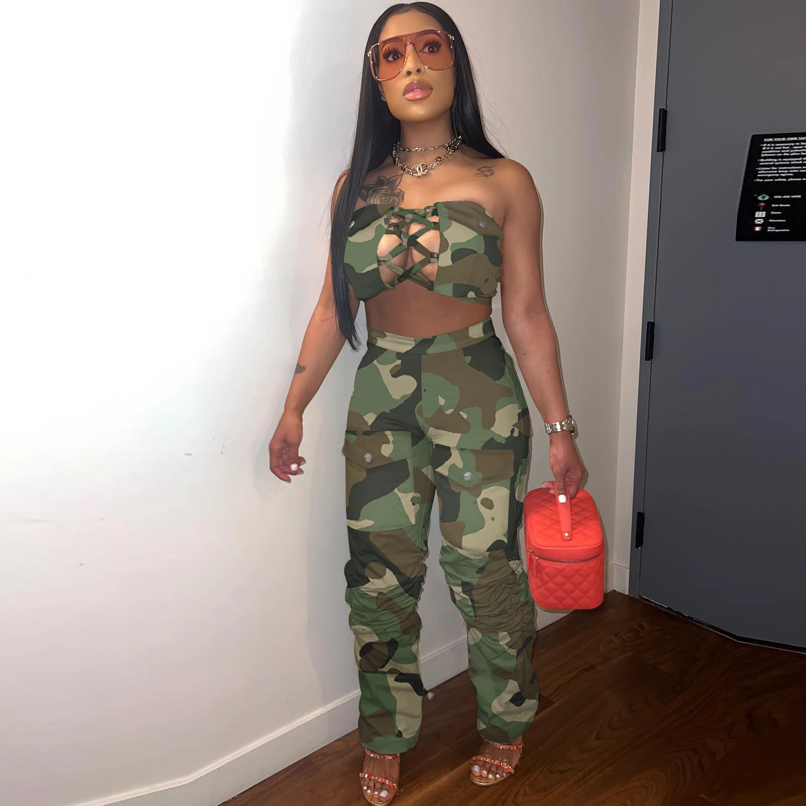 

Camo Cargo Pant Crop Top 2 Piece Sets Summer Outfits Women 2023 Clothes Pants Sexy Club Two Piece Tracksuit Set Y2K Streetwear