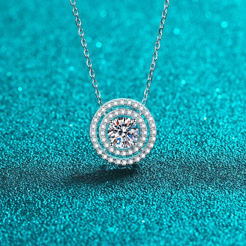 18K gold inlaid diamond D-color necklace for women, double round moissanite collarbone chain Pt950 platinum fashion pendant