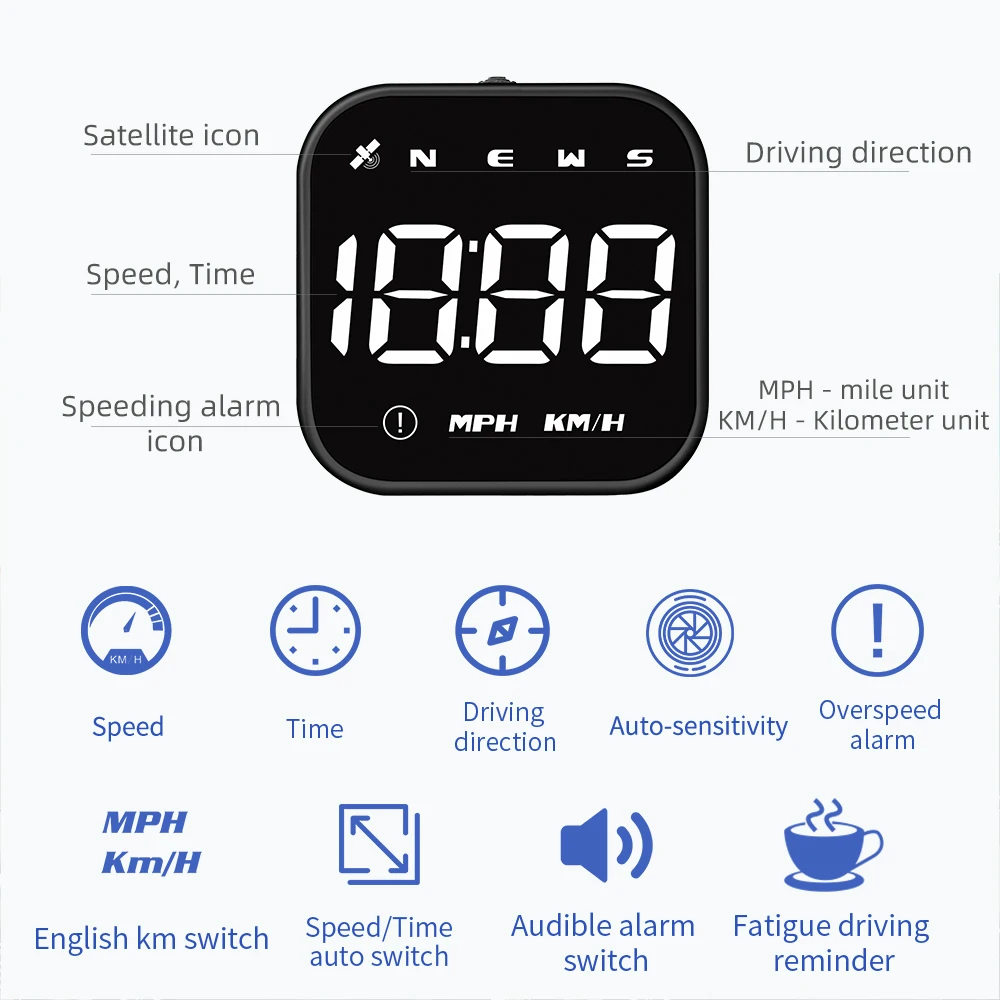 Factory Smart Digital Meter Head up Display G4S HUD Over-speed Alarm Auto Electronics Speedometer GPS HUD with compass function