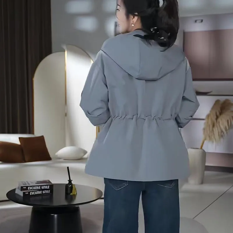 2026년 신상 후드 재킷 여성 캐주얼 윈드브레이커 조커 스타일 코트 봄 가을 여성 루즈 슬림 웨이스트 아우터웨어 여성 상의