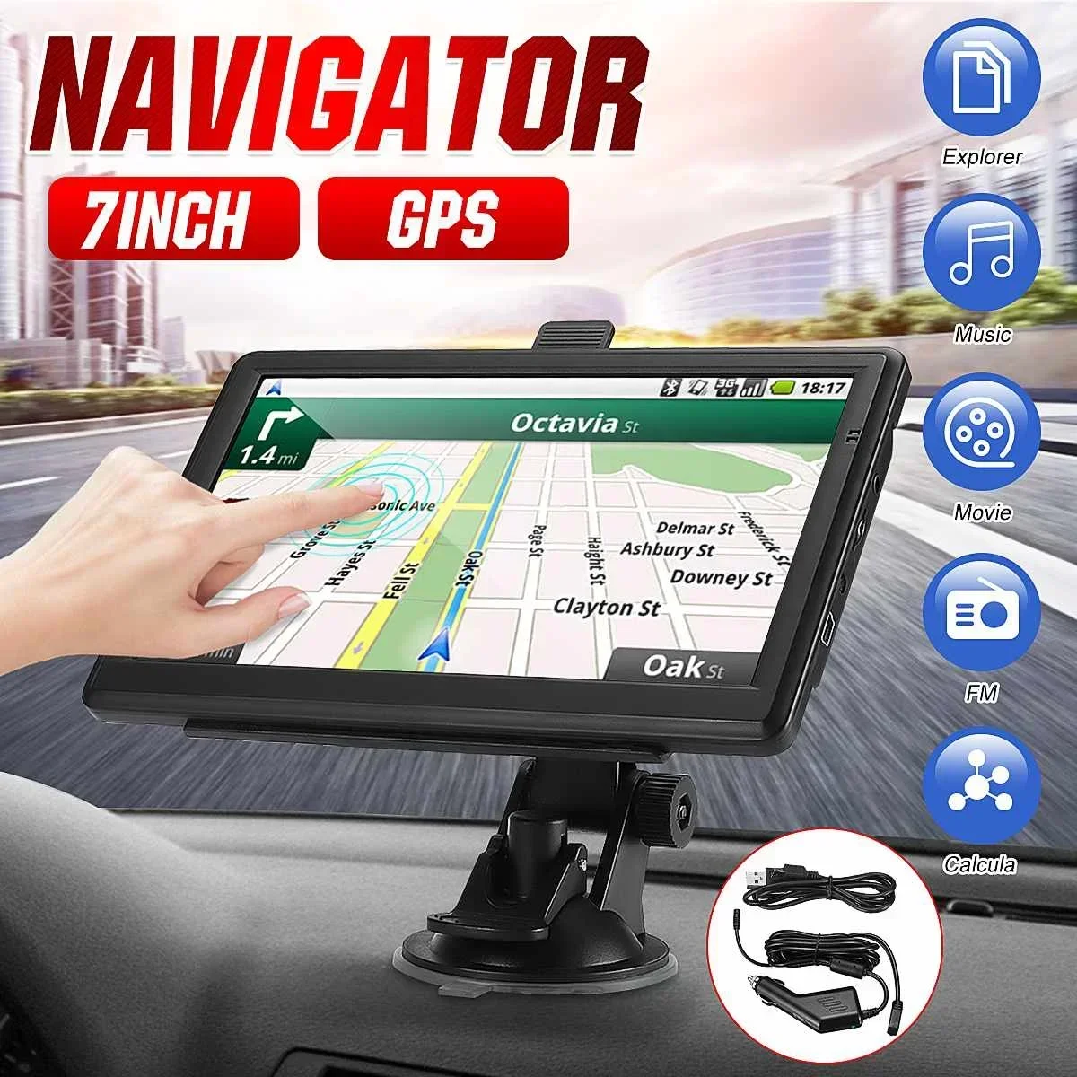 

7 Inch Car GPS Navigation Touch Screen GPS Navigator Truck Sunshade Sat Nav 8GB-128MB 2020 America Europe Map GPS New Body Kit