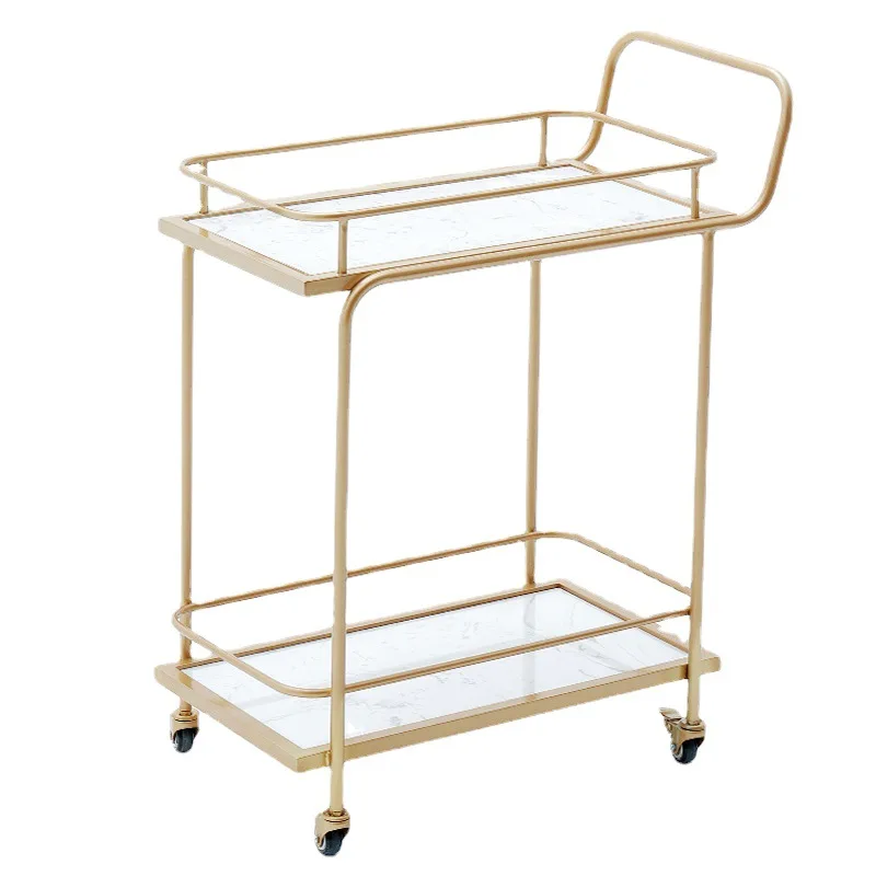 

European-style golden wine trolley, restaurant mobile trolley, creative meal side