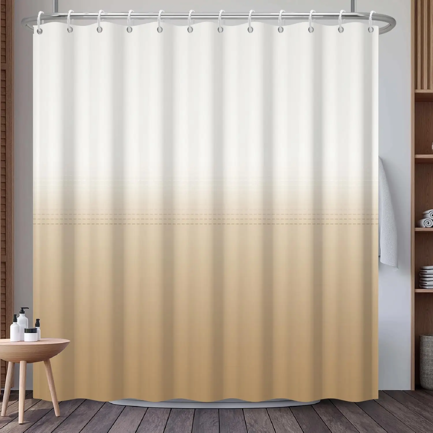

Minimalist Shower Curtain with Hooks, Ombre Beige Gradient Color Minimalist Modern Simple Shower Curtain