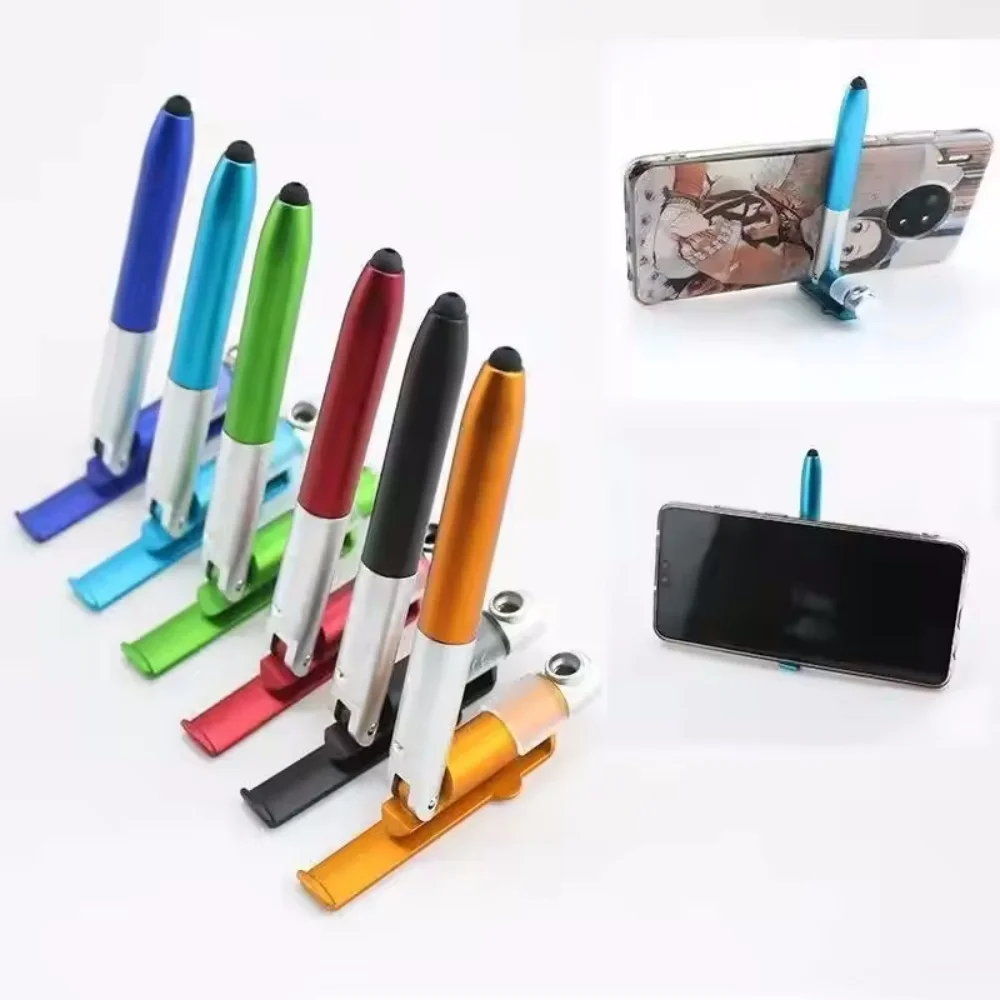 Foldable Multifunctional Night Reading Stationery School Stylus Pen Cellphone Holder Ballpoint Pen with LED Light Writing Pen