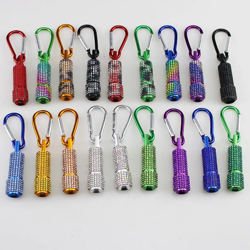Rhinestone DIY Women Girls Children Outdoor Keychain Mini LED Flashlight