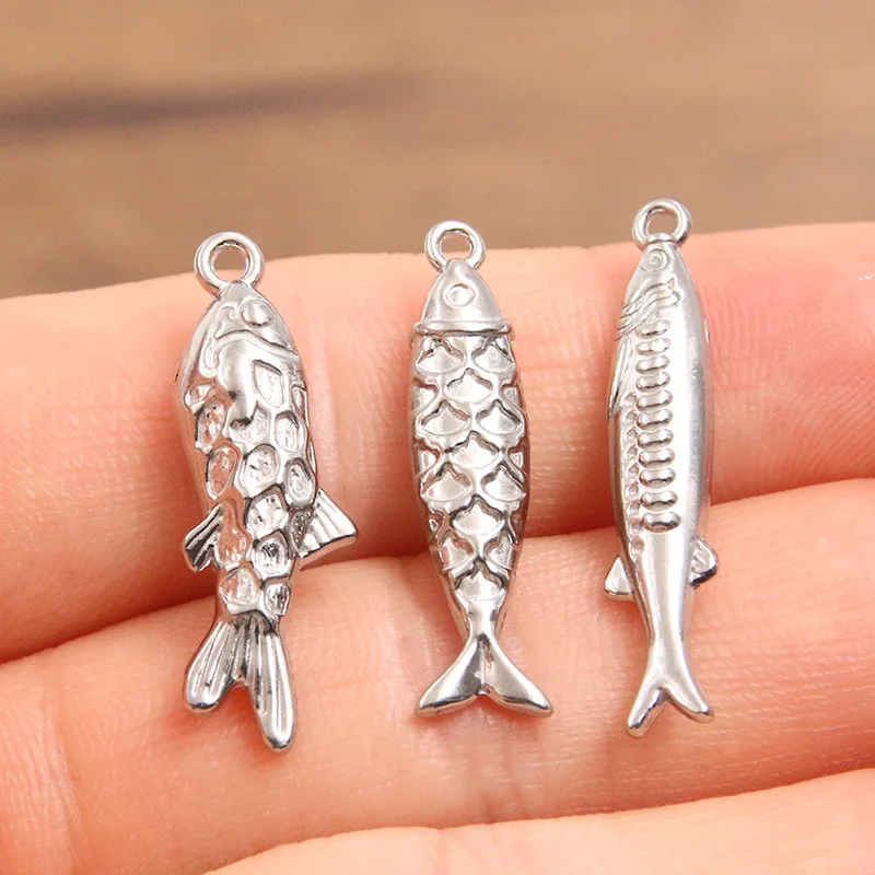 3 Stück Edelstahl 3D Seefisch Hai Anhänger Niedliche Tierfiguren Fisch-Charms für Schlüsselanhänger Halskette DIY Schmuckherstellung Zubehör – Detail 4