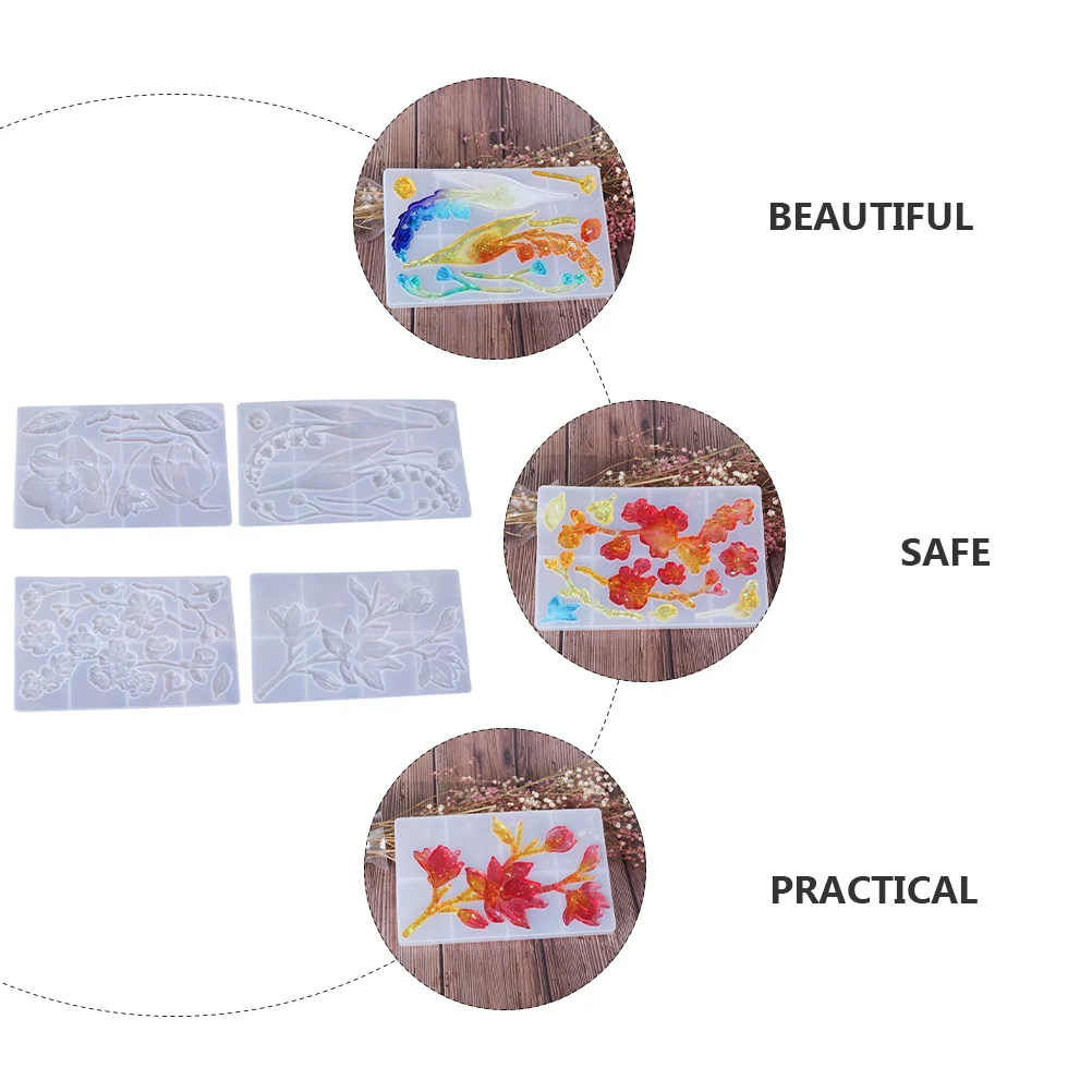 

4pcs Flower Mold Silicone Diy Mould For Jewelry Making Handmade Epoxy Resin Craft Flower Making Tool Reusable Non-Stick