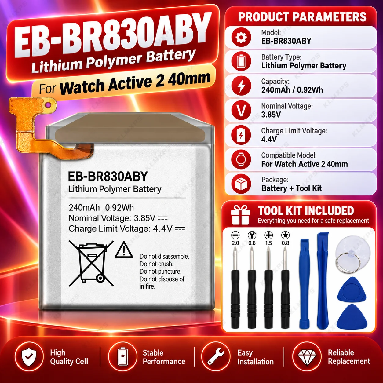 EB-BR830ABY Battery for Samsung Galaxy Watch Active 2 40mm SM-R830 SM-R835 Watch3 41mm SM-R850 Replacement Bateria + Tools