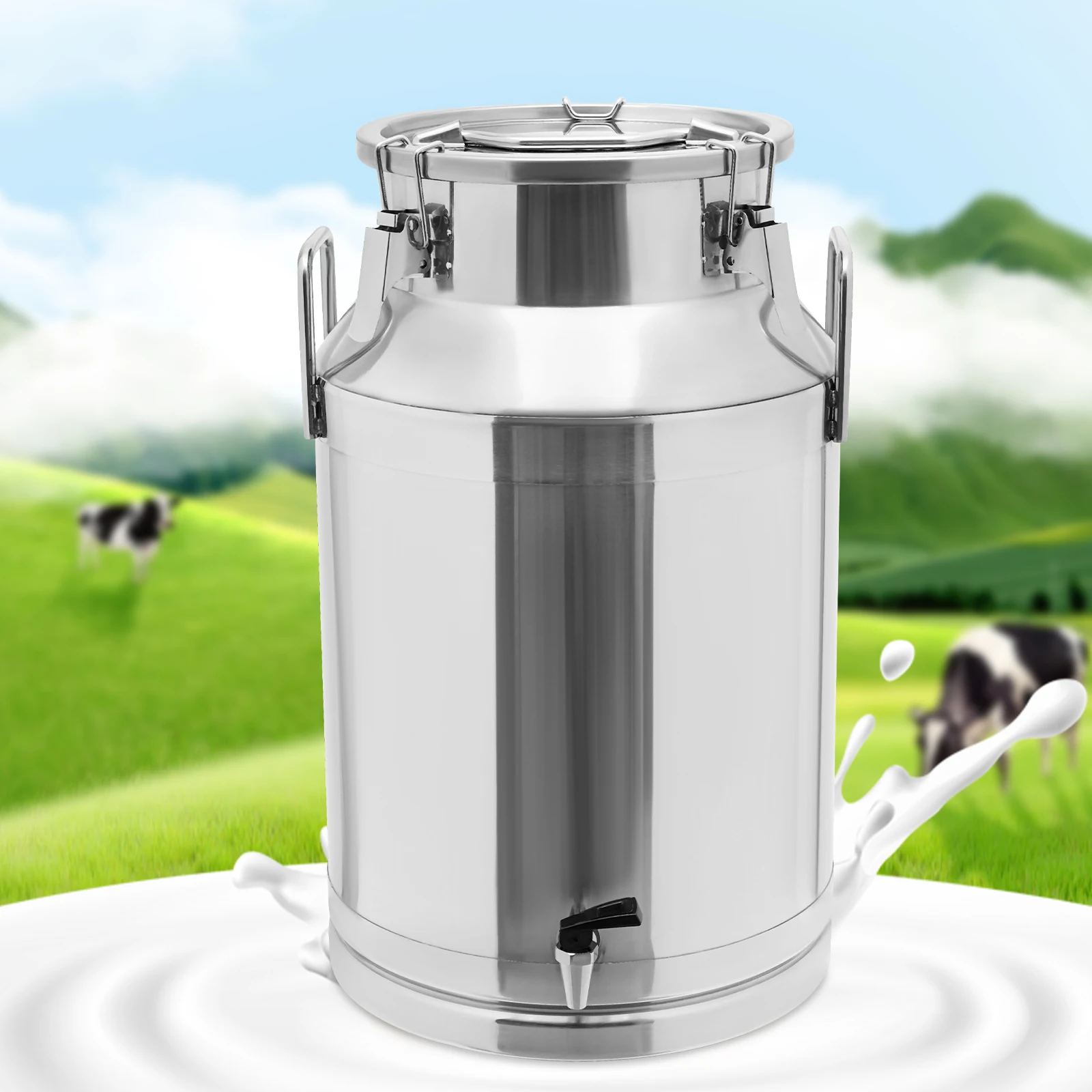 

40L Stainless Steel Milk Pail with Faucet Thickened Metal Sealing Barrel Large Capacity and High Load-bearing Bucket