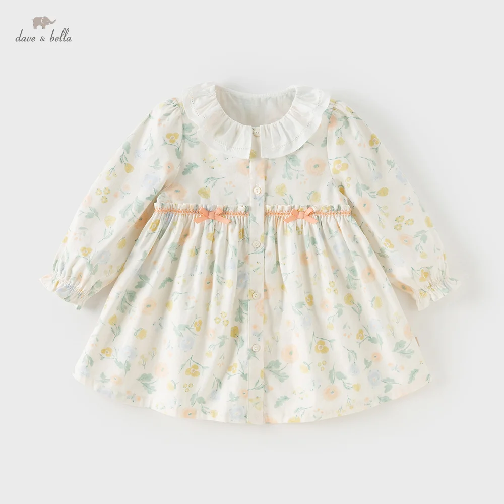 

Dave Bella Girls Dresses Autumn Spring Pure Cotton Children Lapel Sweet Dress Flower Print Long Sleeves Kids Clothing DB1260239