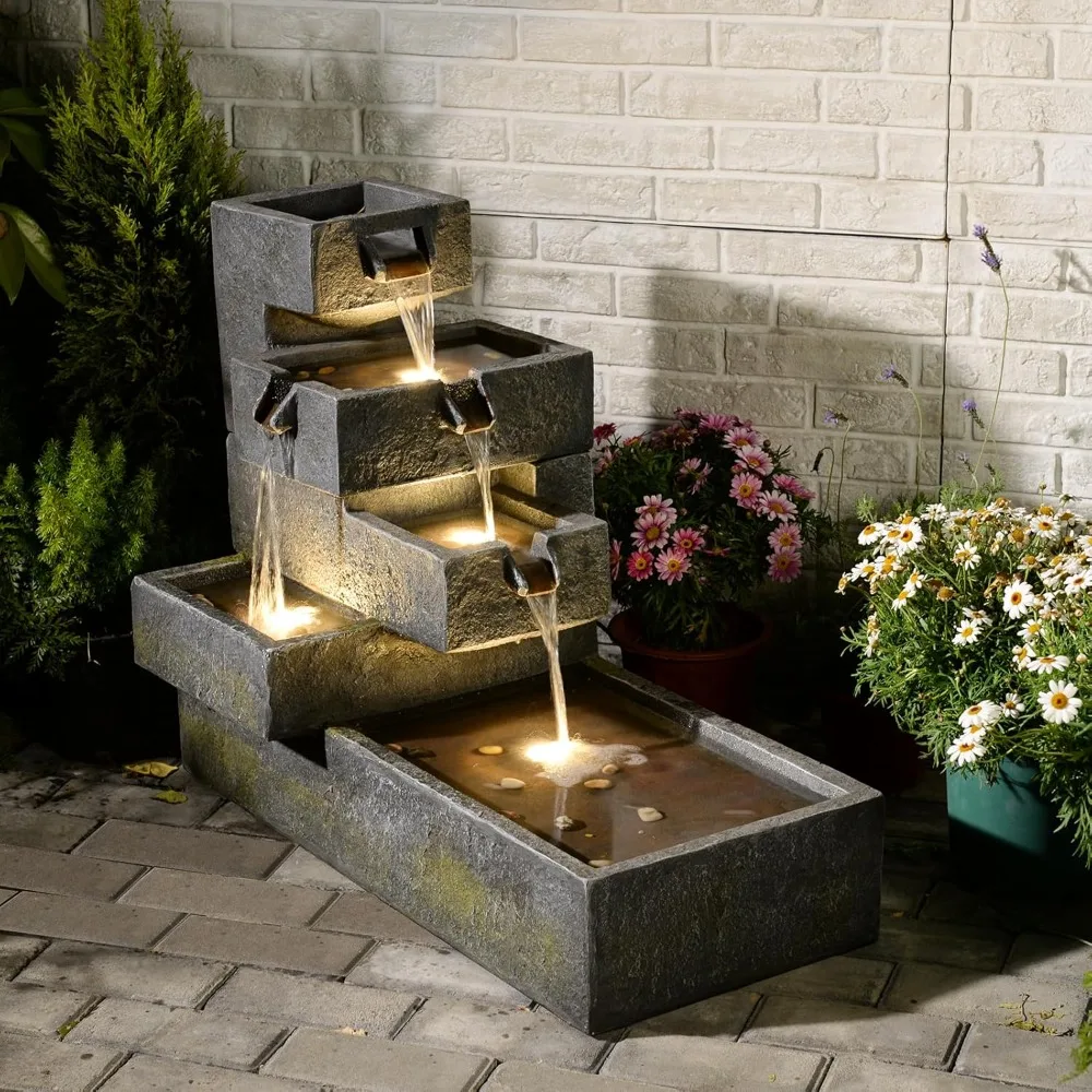 نافورة الماء في الهواء الطلق حديقة شلال قائم بذاته تتالي نوافير متدرجة ميزة المياه مع أضواء LED للفناء الخلفي #1
