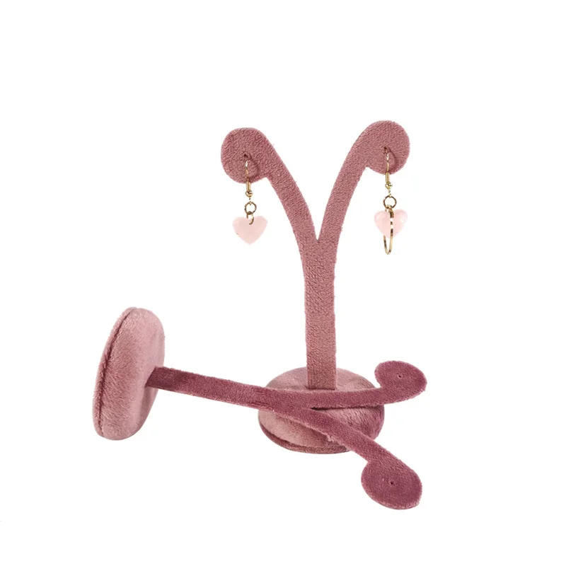 Creative Bean Sprout Shape Three-dimensional Earrings Jewelry Display Stand Pink Velvet Multi-purpose Earrings Storage Rack