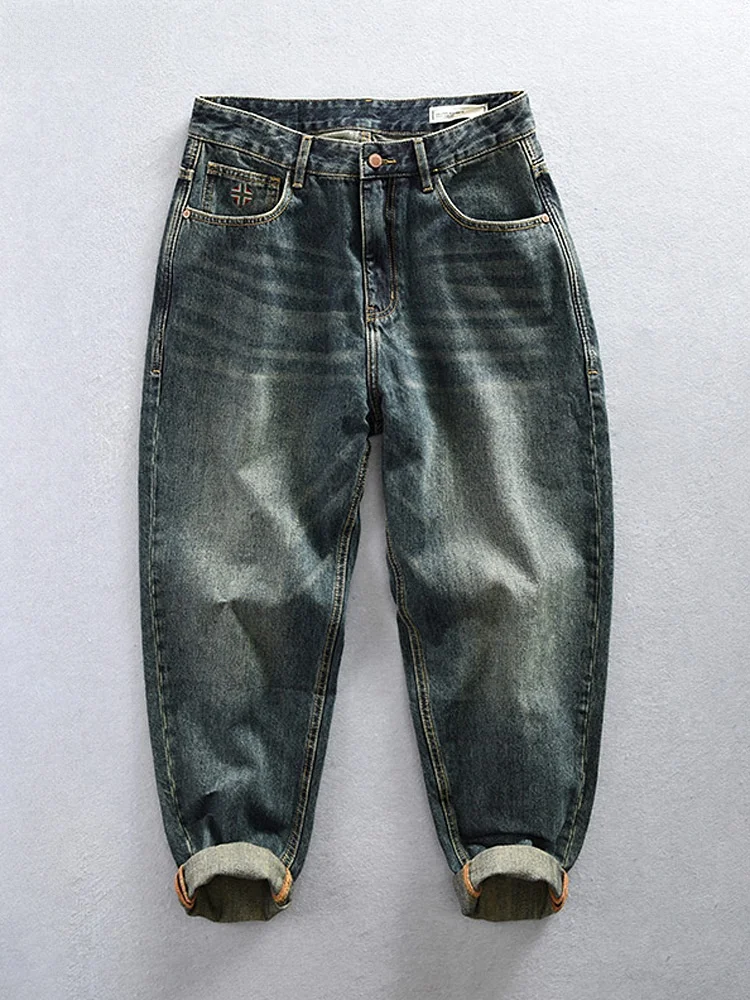 

Retro American Washed Straight Leg Men's Jeans Heavyweight Large Size Trendy Loose Fit High-End Feeling Casual Straight Jeans