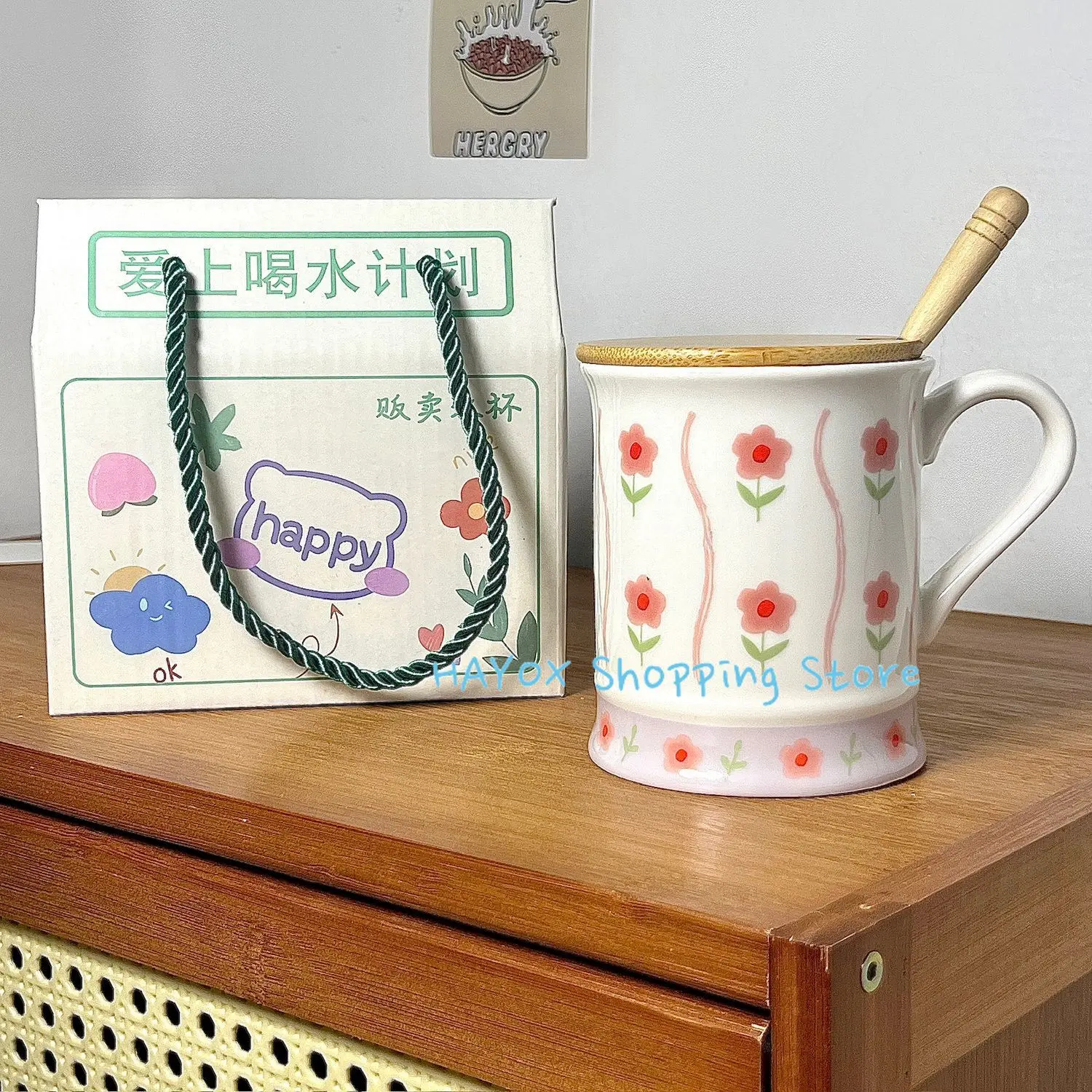 Ceramic Mugs Hand Drawn Flowers Coffee Cup Student Breakfast Milk Oatmeal Cup Gift Office Water Cups Friends Birthday Gift