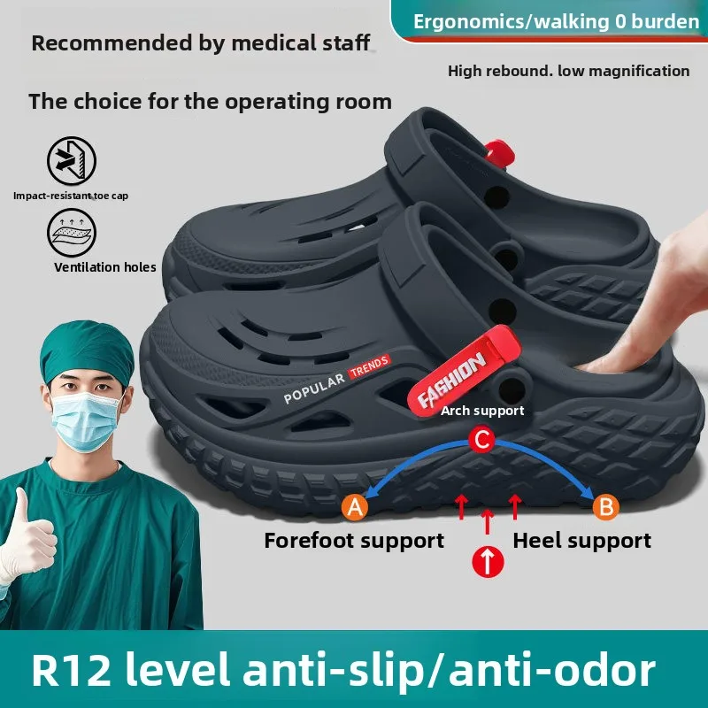 Operating room hole shoes men's 2026 summer new non-slip deodorant arch support wear wear wear cool slippers men