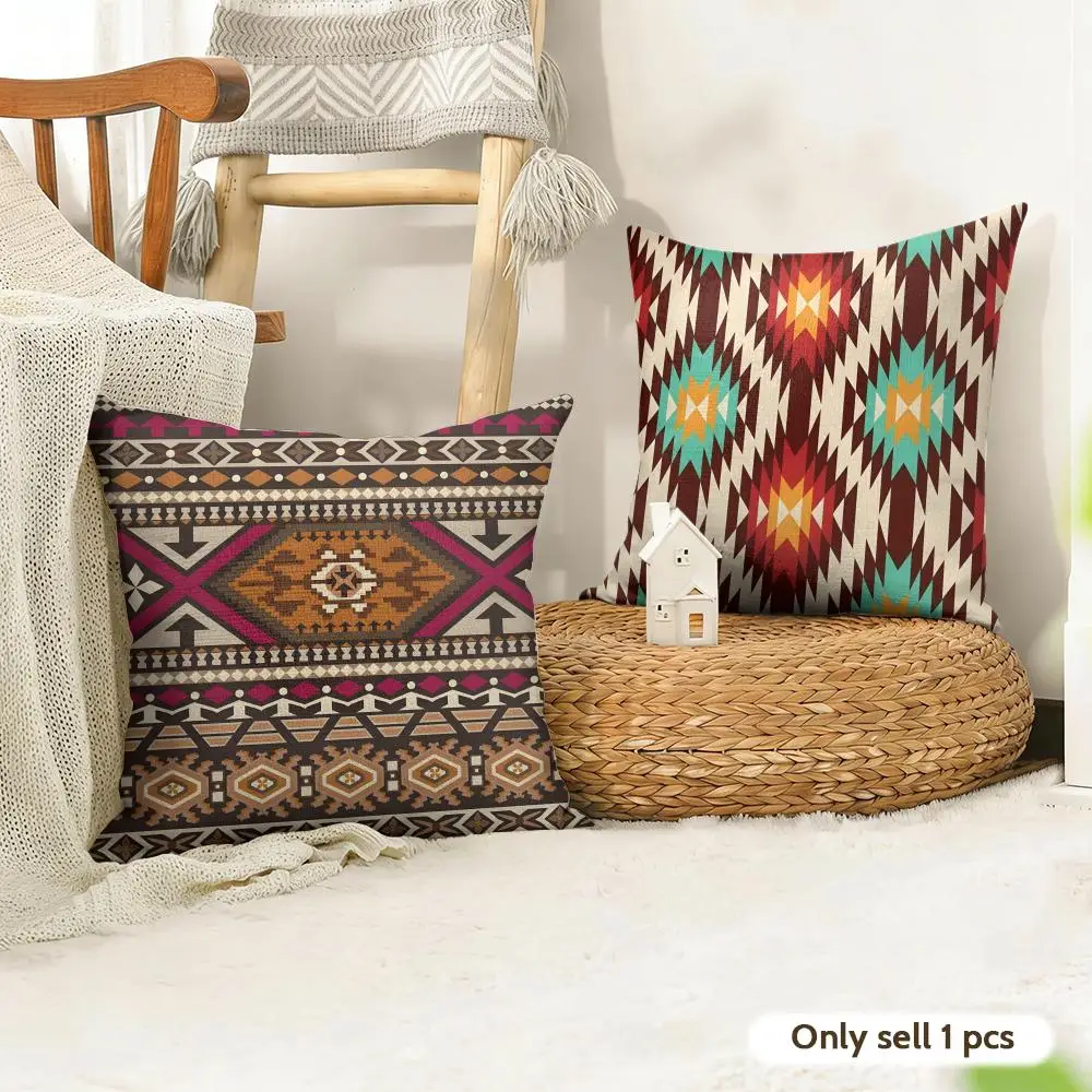 Aztec ethnic patterns Cushion Cover Natural Linen Organic Fabric Double-Sided Printing Sofa Home Decor Gift Pillow Case