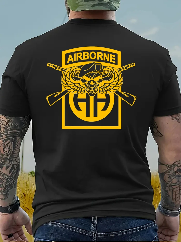 USA Army Airborne Special Forces pattern -100% cotton summer casual short sleeve O-neck printed men's T-shirt.